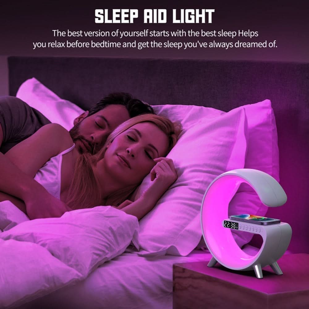 Incarcator Rapid Wireless 15W 4in1 SeveShop cu Ceas, Speaker, Lampa Smart LED RGB, Alarma Ceas cu Lumina de Trezire, Control Inteligent prin Aplicatie, Design Elegant si Compact, Compatibil Universal pentru iPhone, Samsung, Huawei, Alb Arctic - MatjarIncarcator Rapid Wireless 15W 4in1 SeveShop cu Ceas, Speaker, Lampa Smart LED RGB, Alarma Ceas cu Lumina de Trezire, Control Inteligent prin Aplicatie, Design Elegant si Compact, Compatibil Universal pentru iPhone, Samsung, Huawei, Alb Arctic