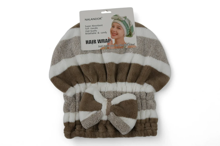 [MJ] Turban pentru Par – Alb cu Maro, Solutie Practica pentru Uscare Rapida