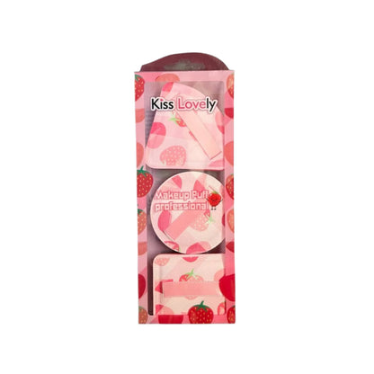 [MJ] Set Bureți Pudră 3 Piese – Kiss Lovely | Aplicare Uniformă & Fără Urme | Design Fructat, Ideal pentru Machiaj Zilnic