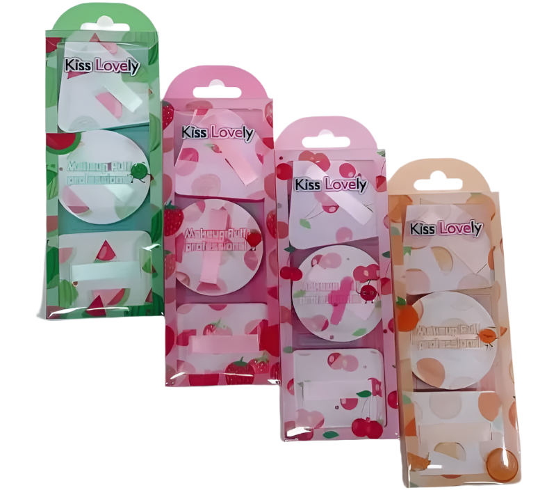 [MJ] Set Bureți Pudră 3 Piese – Kiss Lovely | Aplicare Uniformă & Fără Urme | Design Fructat, Ideal pentru Machiaj Zilnic