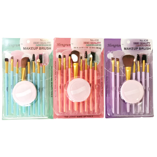 [MJ] Set Pensule Machiaj 9 Piese cu Burete Inclus – Kit Complet pentru Machiaj Profesional | Culori Pastel, Ideal pentru Față și Ochi