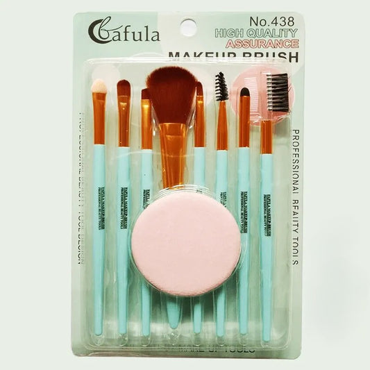 [MJ] Set Pensule Machiaj 9 Piese cu Burete Inclus – Kit Complet pentru Machiaj Profesional | Culori Pastel, Ideal pentru Față și Ochi