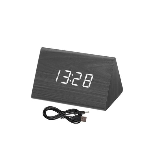[MJ] Ceas De Masă Digital cu Imitație Lemn Negru – Eleganță Modernă pentru Casa Ta